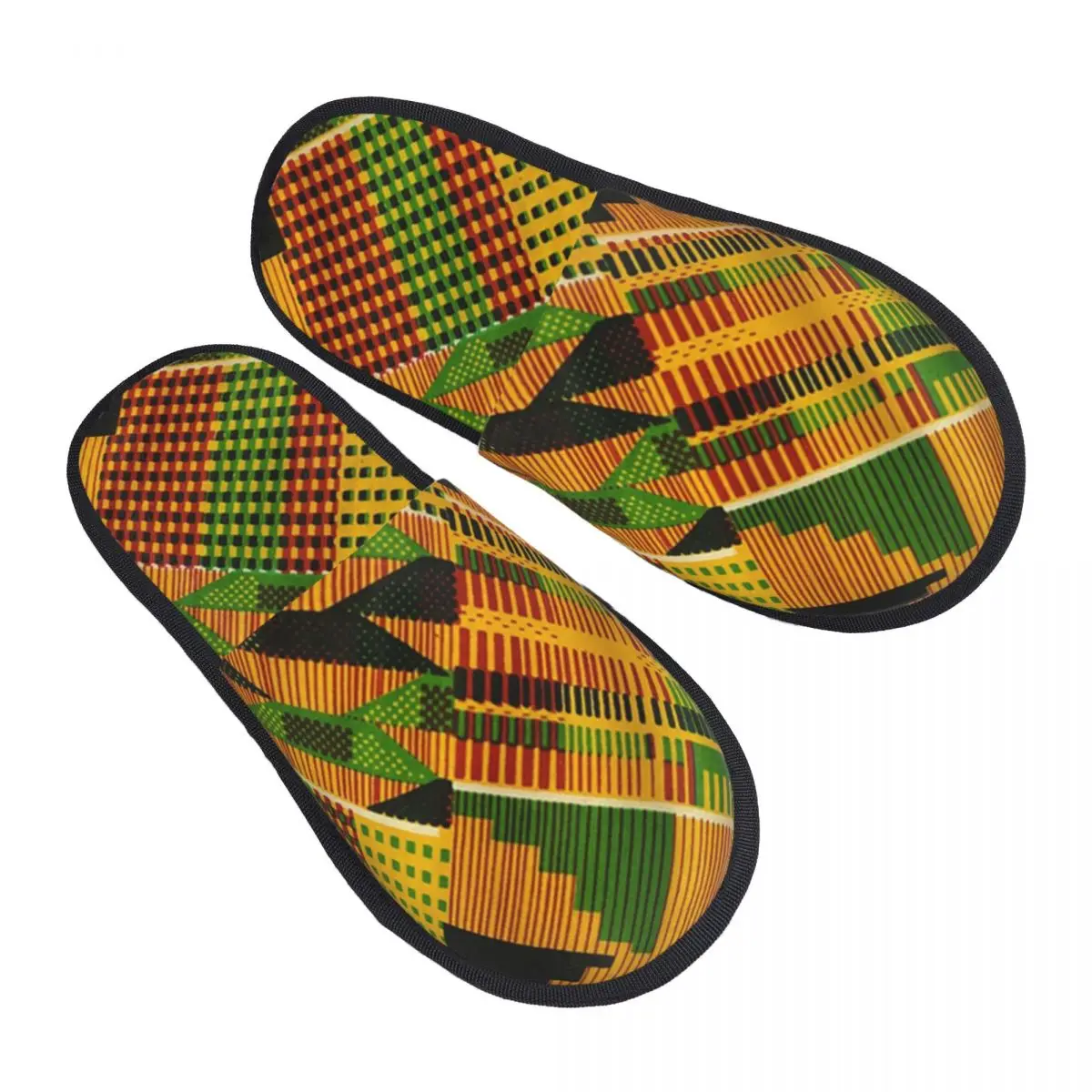 Custom African Kente Cloth Design Cozy Scuff Memory Foam Slippers Women Ankara Traditional Africa Ethnic Pattern Spa House Shoes