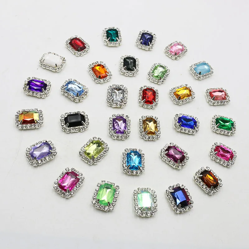 Retângulo acrílico Rhinestone Button, Flatback, pode misturar cores, entrega gratuita, tomada de fábrica, 20x16mm, 10pcs por lote