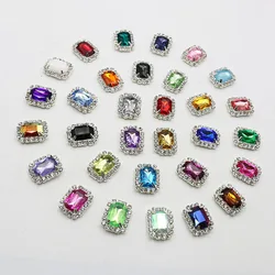 Factory Outlet 10PCS/lot 20*16mm Acrylic Rectangle Rhinestone Button Flatback Can Mix Colors For Free Delivery