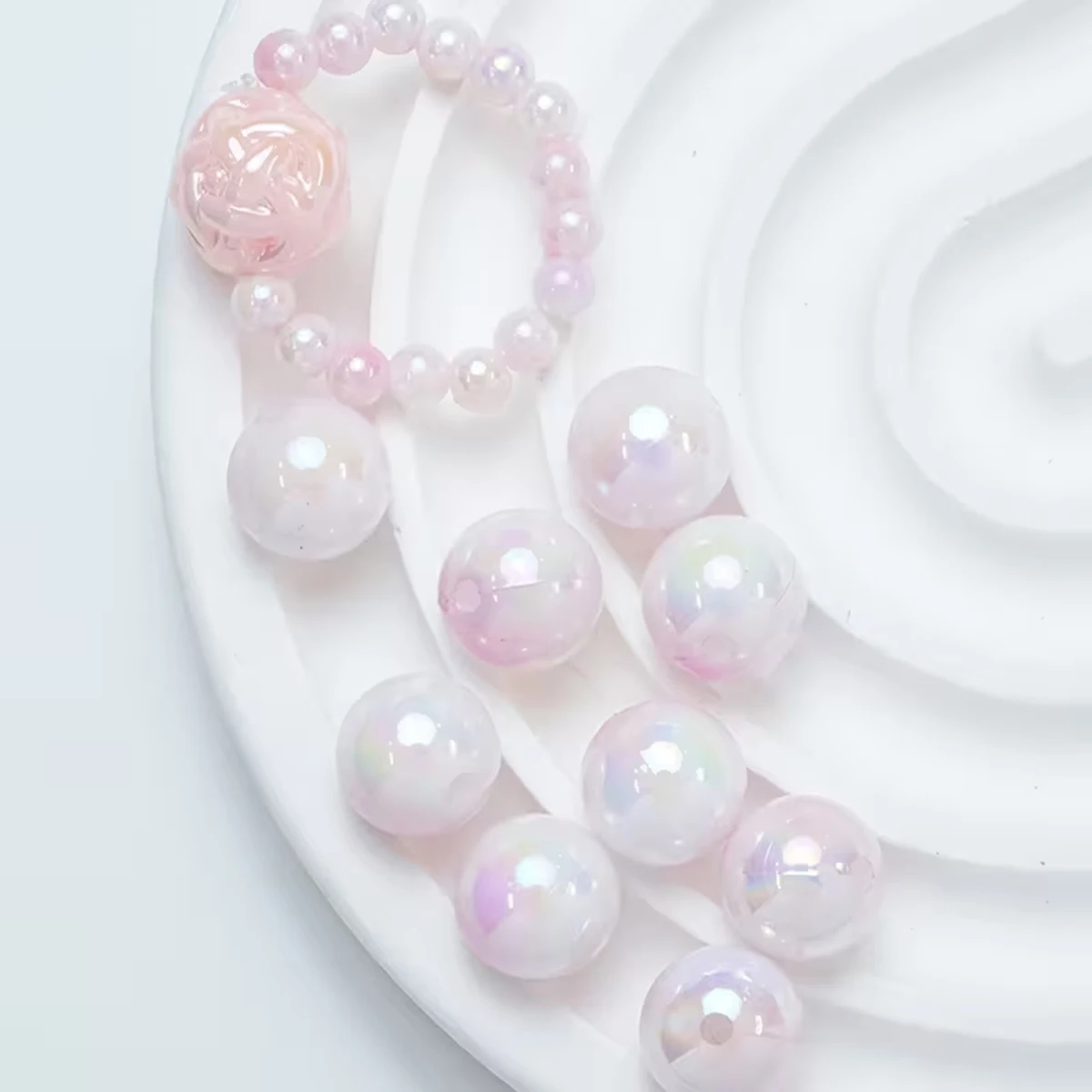 8mm 100pcs Pink Cute And Beautiful Dual AB Color, Acrylic Beads, Suitable for DIY Making Couple Bracelets, Valentine'S Day Beads - view 5
