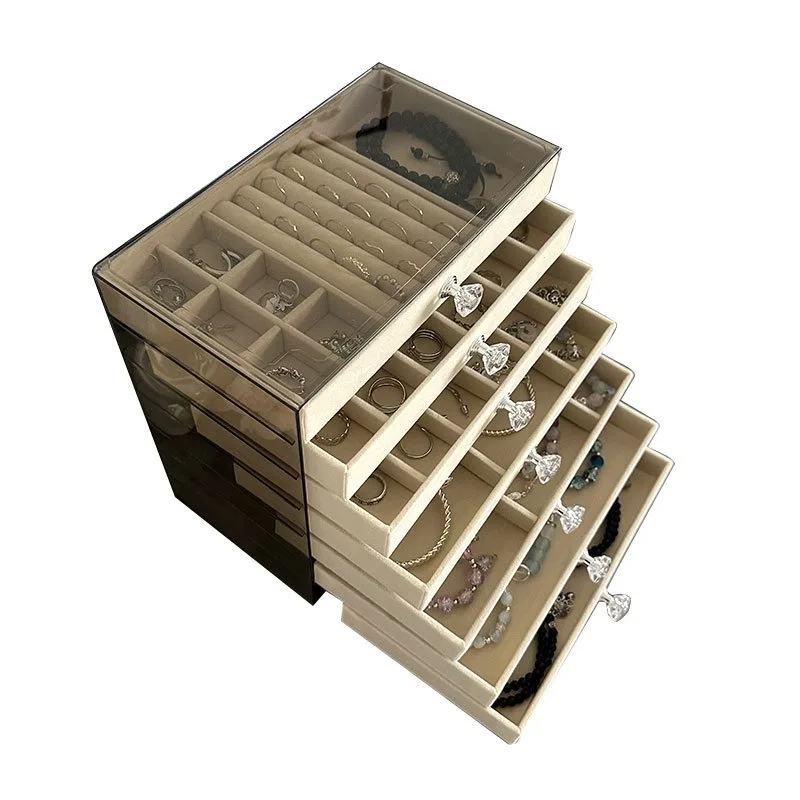 

Seven-layer jewelry flannel drawer storage box acrylic stud earrings