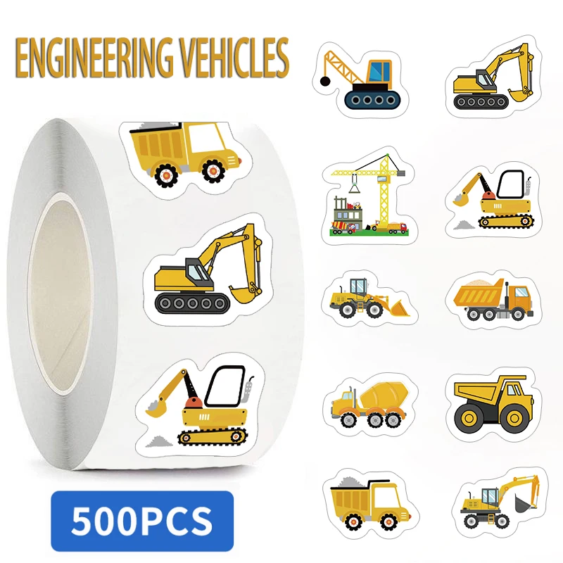 500PCS Creative Construction Vehicles Graffiti Scroll Stickers Excavators/Cranes/Trucks/Forklifts Classic Boys Stickers