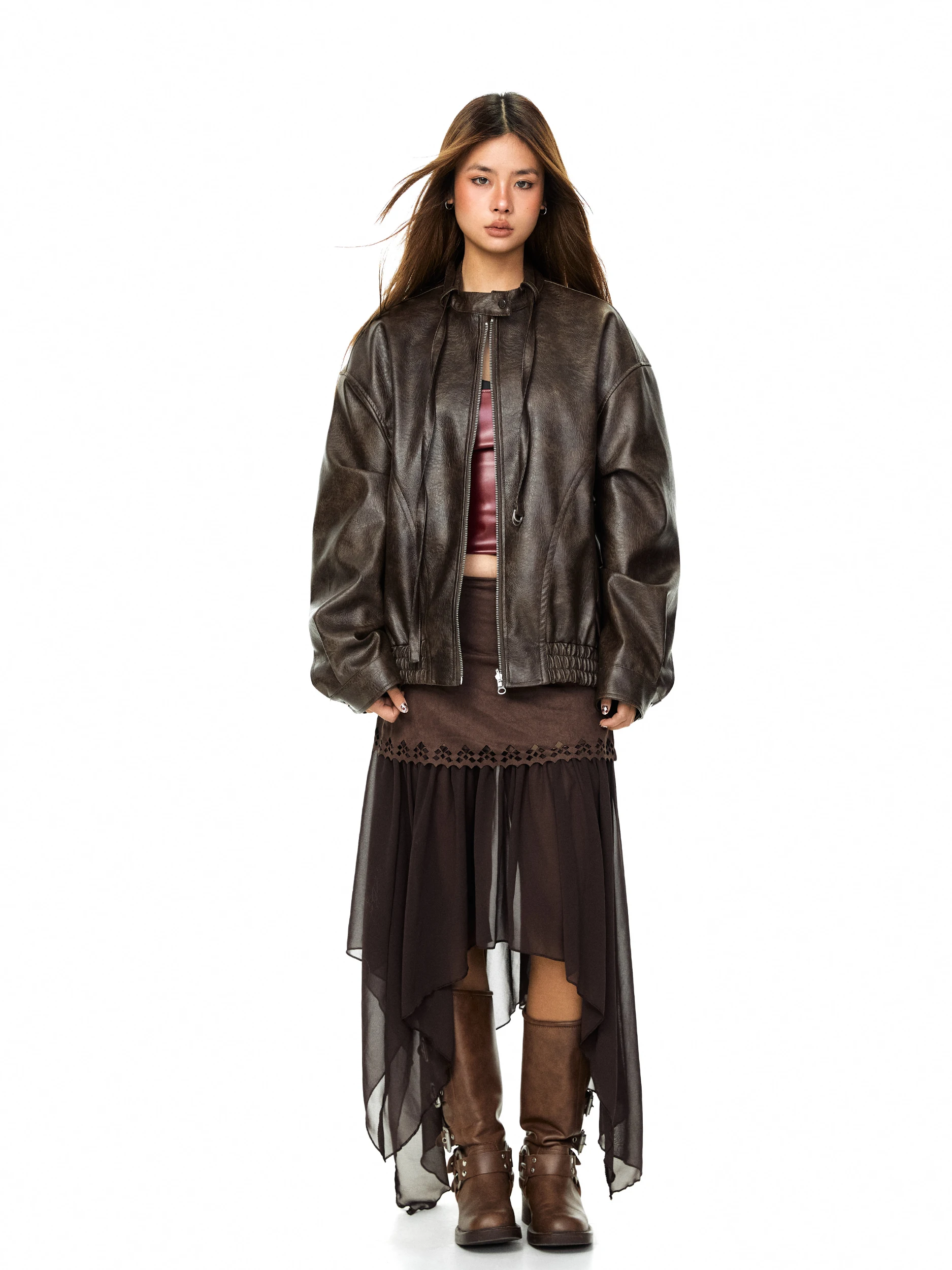 Jaqueta Casual Solta em Couro PU com Textura Fosca Retro, Design Tendência Primavera, Casaco Feminino Blabb