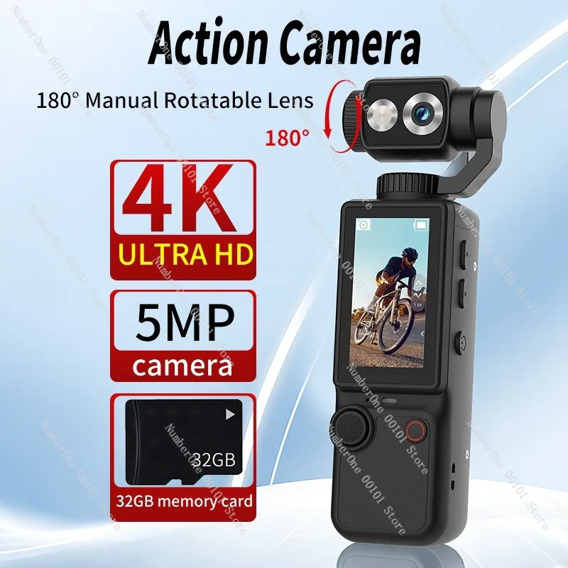4K Rotating Handheld Action Camera,Anti-Shake Sports Camera for Cycling and Outdoor Adventure,Ultra-Sharp Portable Camera