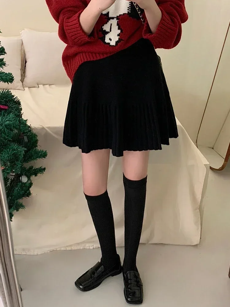 

Модная корейская юбка для женщин 2025 Faldas Mujer De Moda с высокой талией, тонкие вязаные плиссированные мини-юбки, темпераментная одежда Jupe Y2k