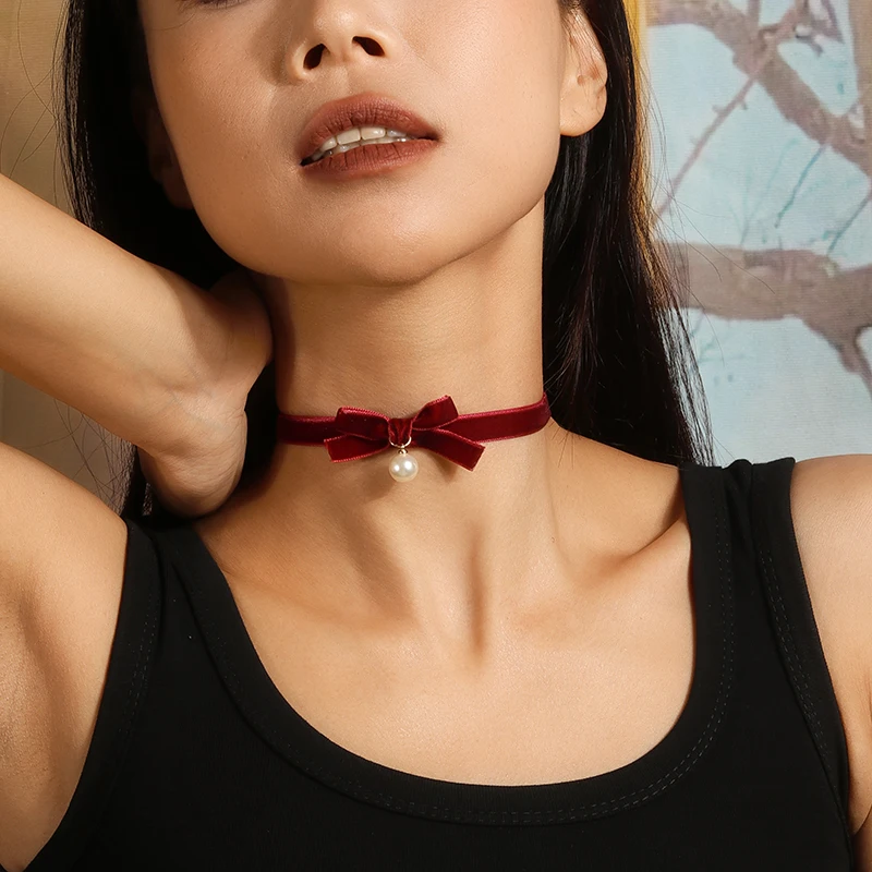 Modische Samtkette für Damen, koreanischer Stil, Schleifen-Choker, Mädchen-Party- und Festivalschmuck, Dekoration – Detail 1
