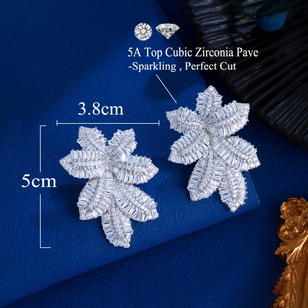 CWWZircon Micro Pave African Cubic Zirconia Luxury Long Leaf Drop Earrings for Women Dubai Gold Color Wedding Jewelry CZ995