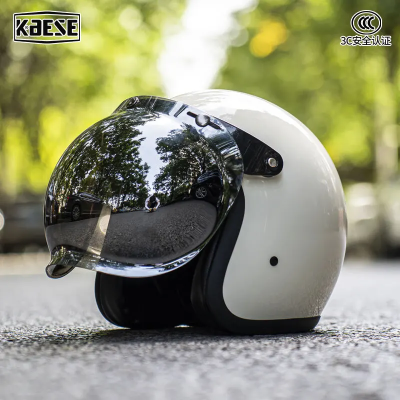 Retro Style Motorcycle Helmet Electric Vehicle Helmet Cruise Locomotive 3/4 Helmet Universal for All Seasons Bubble Mirro Cascos