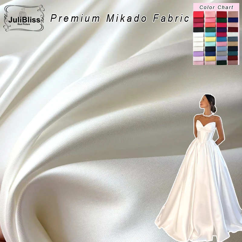 

Luxury White Ivory Mikado Satin Fabric by the Yard for Bridal Wedding Dress Suit Fabric, Twill Satin DIY Sewing Material
