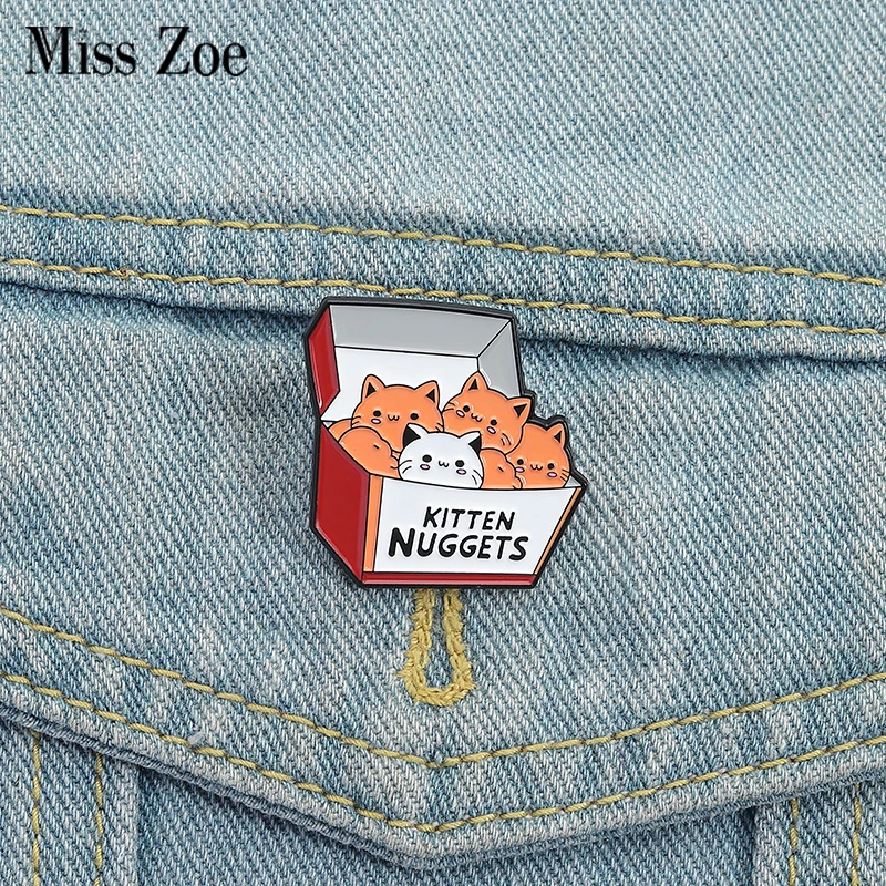 Creative Kitten Food Enamel Pins Custom KITTEN NUGGETS Brooches Lapel Badges Clothes Animal Jewelry Gift for Friends