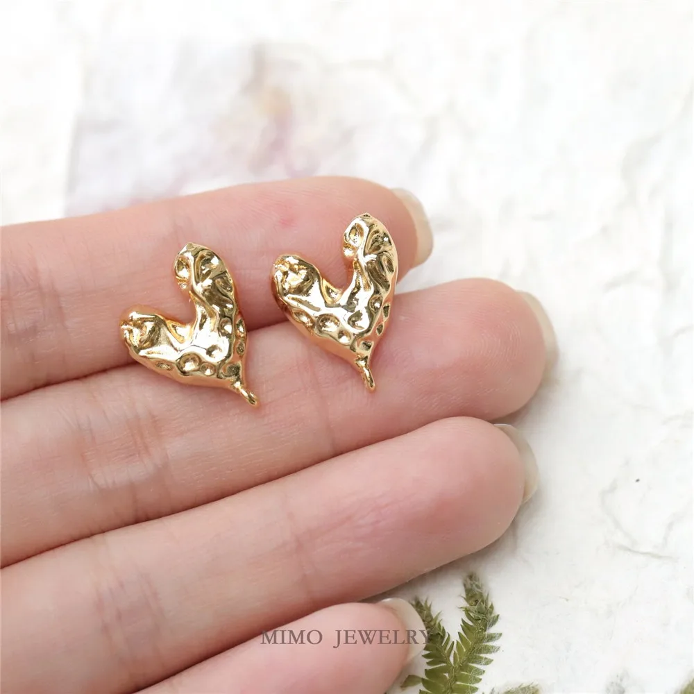 Copper-plated Real Gold Concave and Convex Love Stud Earrings 925 Silver Needle Stud Earclips DIY Charm Accessories