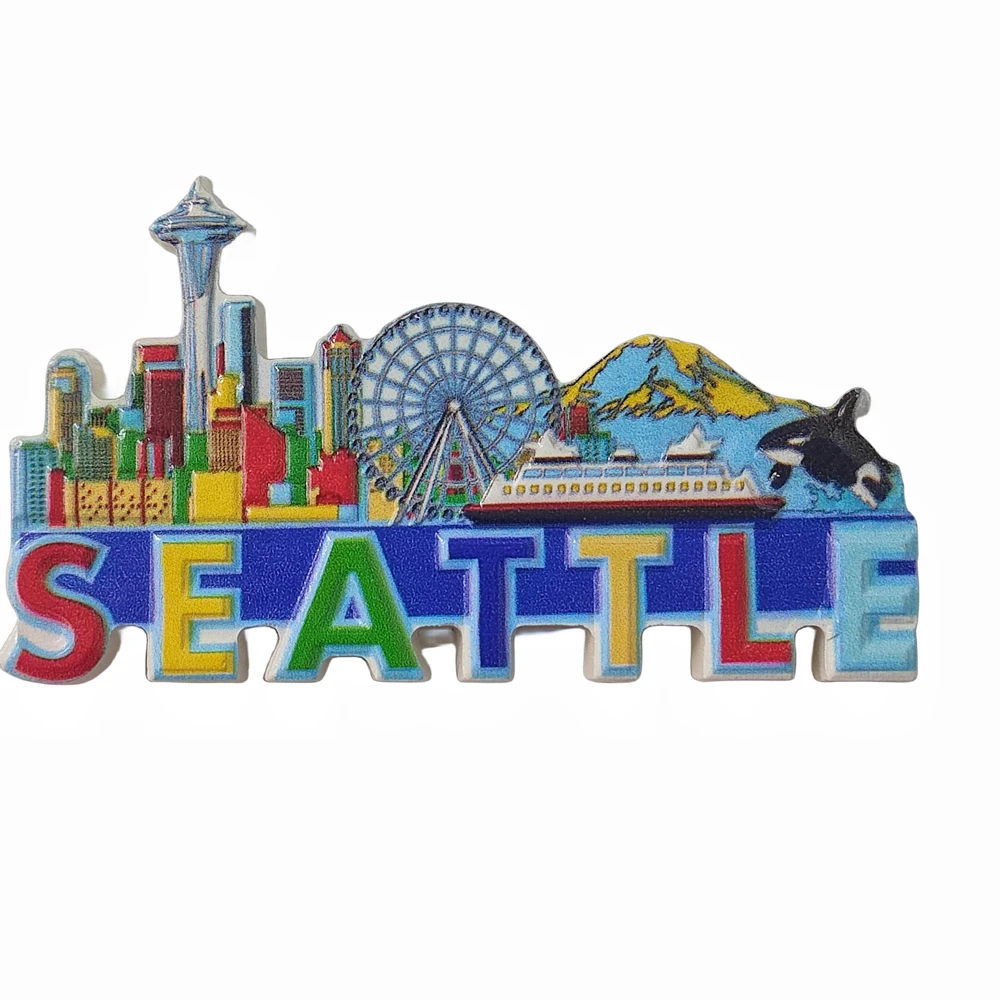 Imán de nevera 3D de Seattle, regalo de recuerdo hecho a mano de resina, colección de decoración del hogar