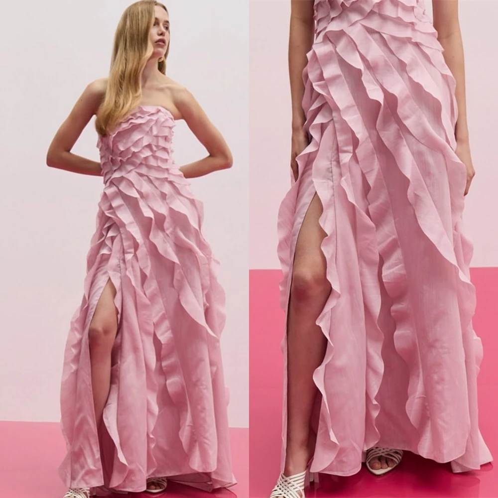 فستان سهرة مخصص رشيق من الساتان بدون حمالات على شكل حرف A، فساتين حفلة موسيقية رائعة بدون أكمام، فساتين مناسبة خاصة فاخرة