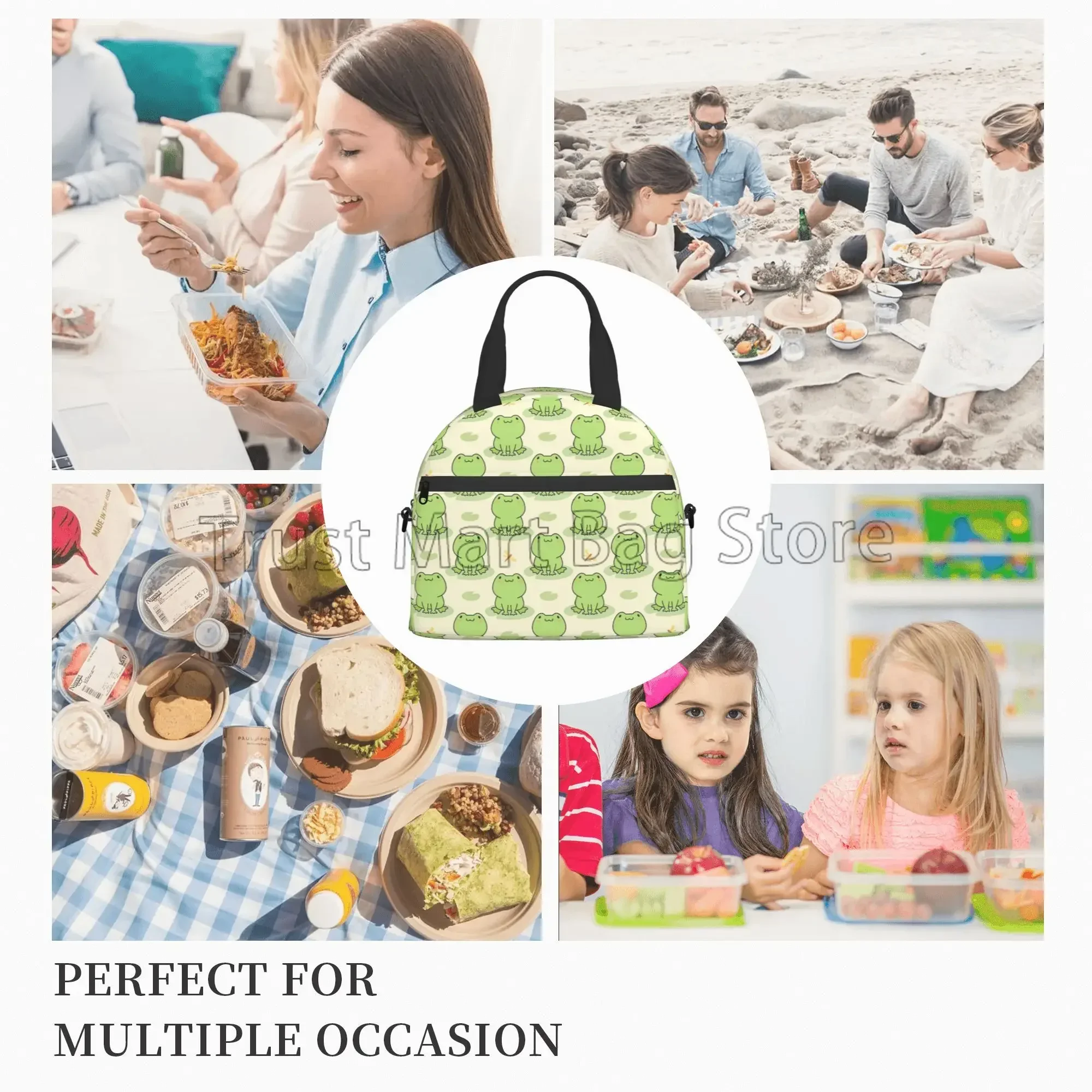 Funny Cute Frog Insulated Lunch Bag for Boys Girls Cartoon Lunch Box Reusable Thermal Cooler Bento Tote for Travel School Picnic