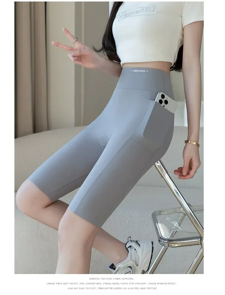 Große Leggings für Damen, Sport-Shark-Shorts mit Tasche, dehnbar, hohe Taille, Hüftlift, Workout, Laufen, schnell trocknende Gym-Shorts – Detail 20