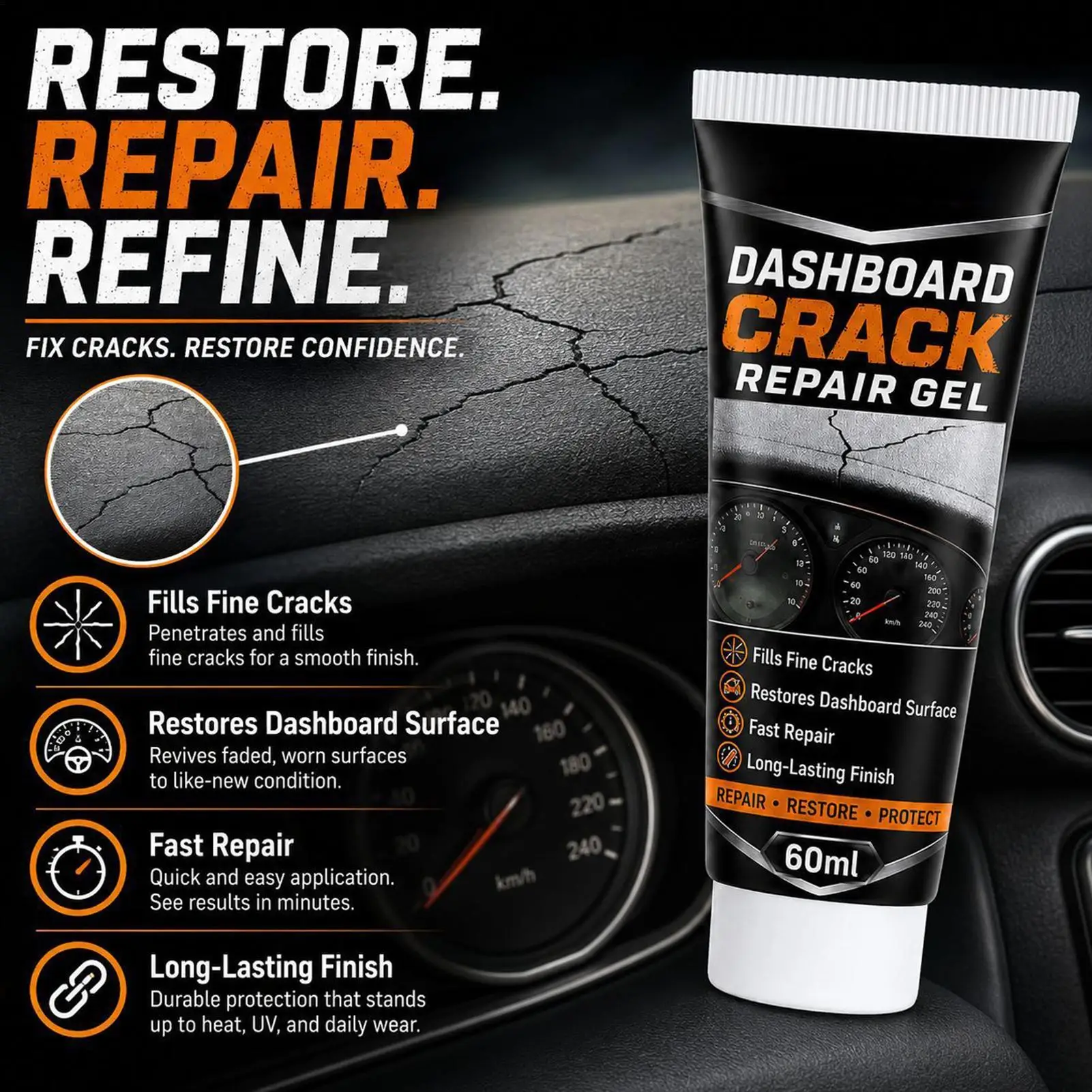 60ml Dashboard Repair Adhesive Car Interior Repair Filler Glue Dashboard Crack Maintenance for Sedan Truck Automotive Trailer