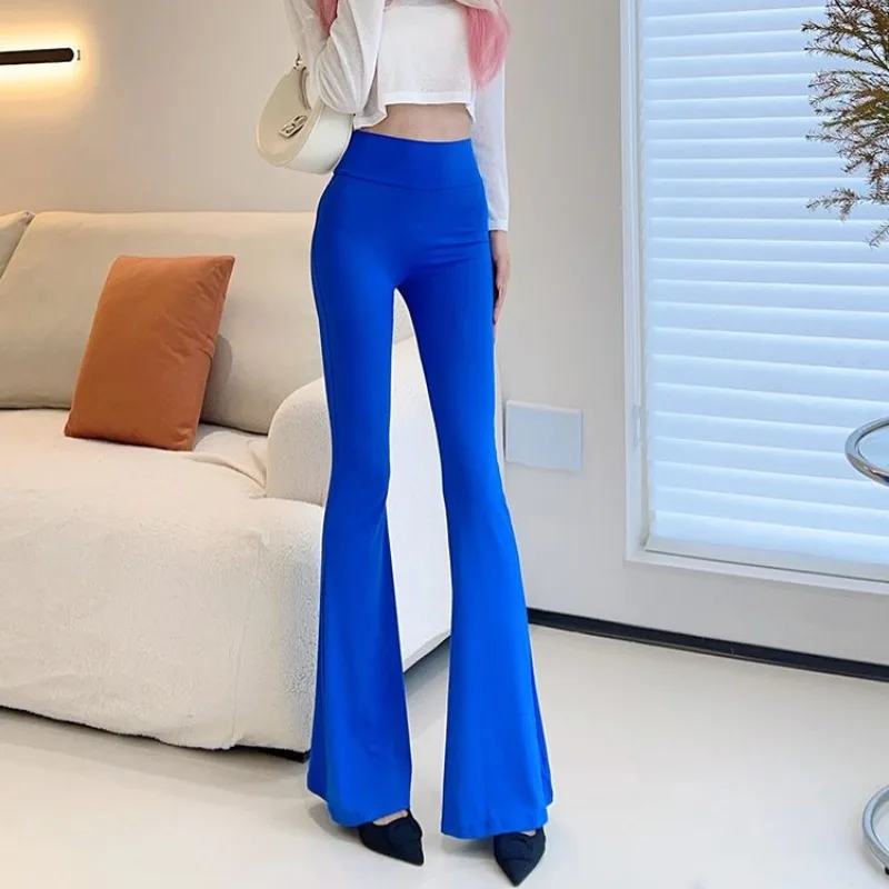 Summer Women's 2024 New Patchwork Elasticized High-waisted Fashion Solid Color Slim Comfortable Casual All-match Flare Pants