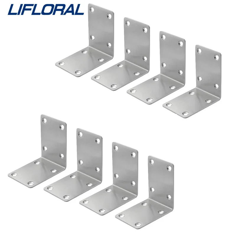 8/16Pcs Furniture Hardware Accessories Thickening L-shaped Corner Code Stainless Steel Fixed Bracket Connector 50*70mm