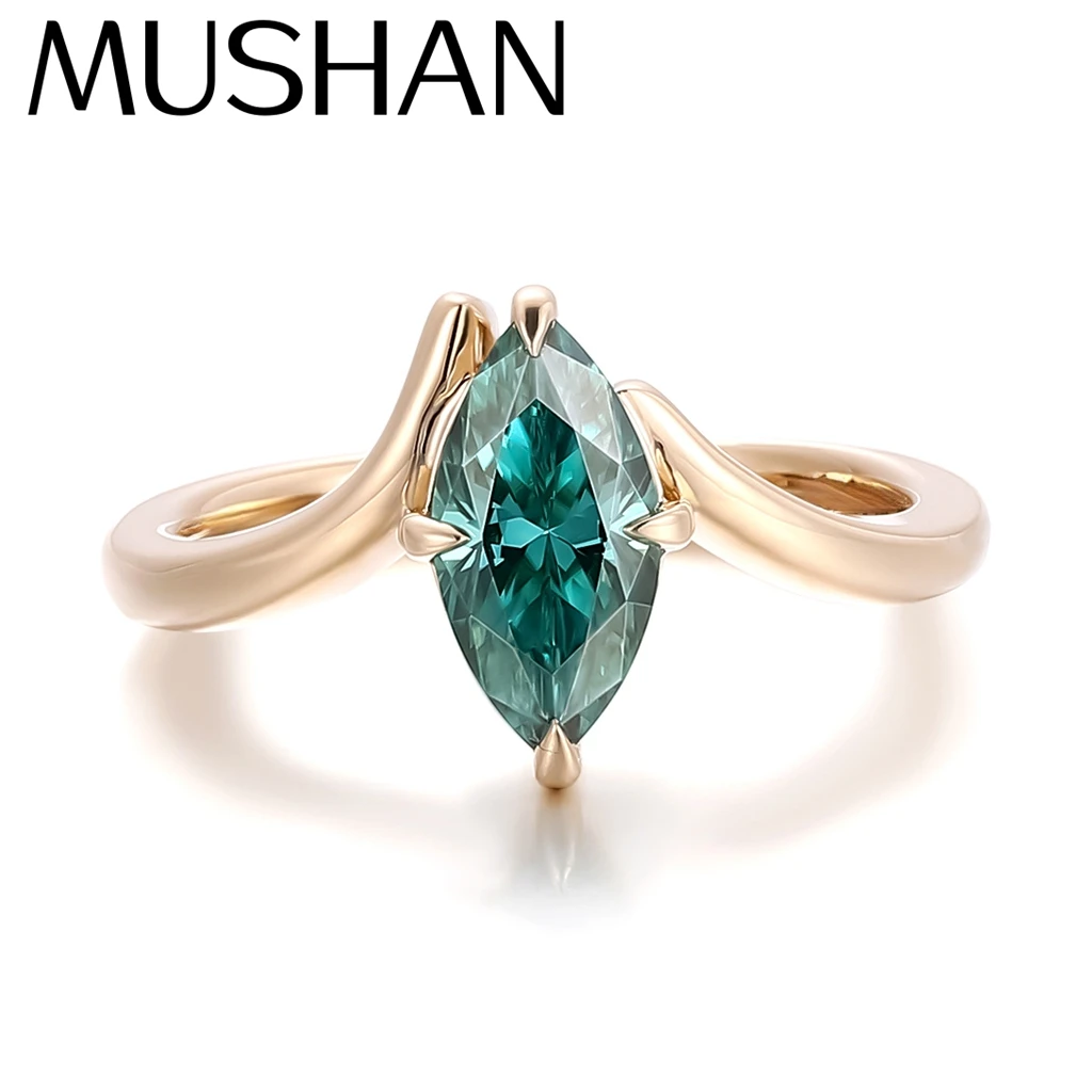 

MUSHAN Bespoke Jewelry 18k Gold Rare 2 carats Horse Eye Green Moissanite Diamond Rings Band 10k 14k 18k Gold Jewelry Women Rings