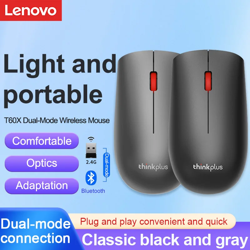 Souris souris Bluetooth Lenovo Thinkplus T60X souris de bureau double mode-souris sans fil noire