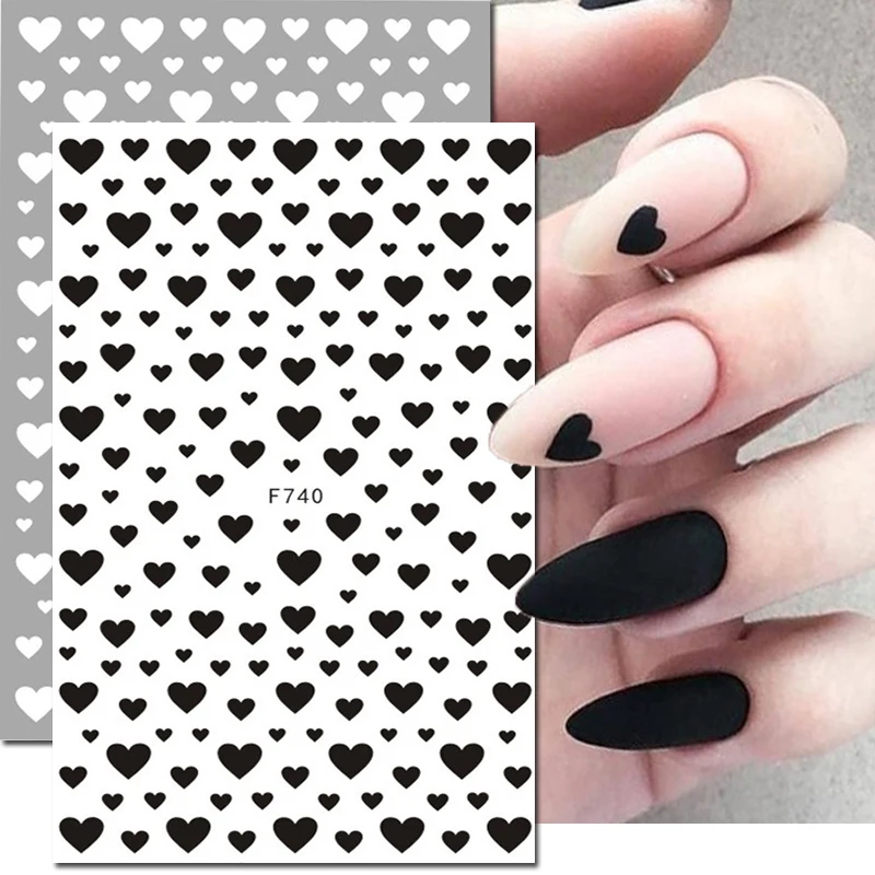 Nail art Decals Schwarz Weiß Rot Süße Herzen Formen Zurück Kleber Nagel Aufkleber Dekoration Für Nagel Tipps Schönheit