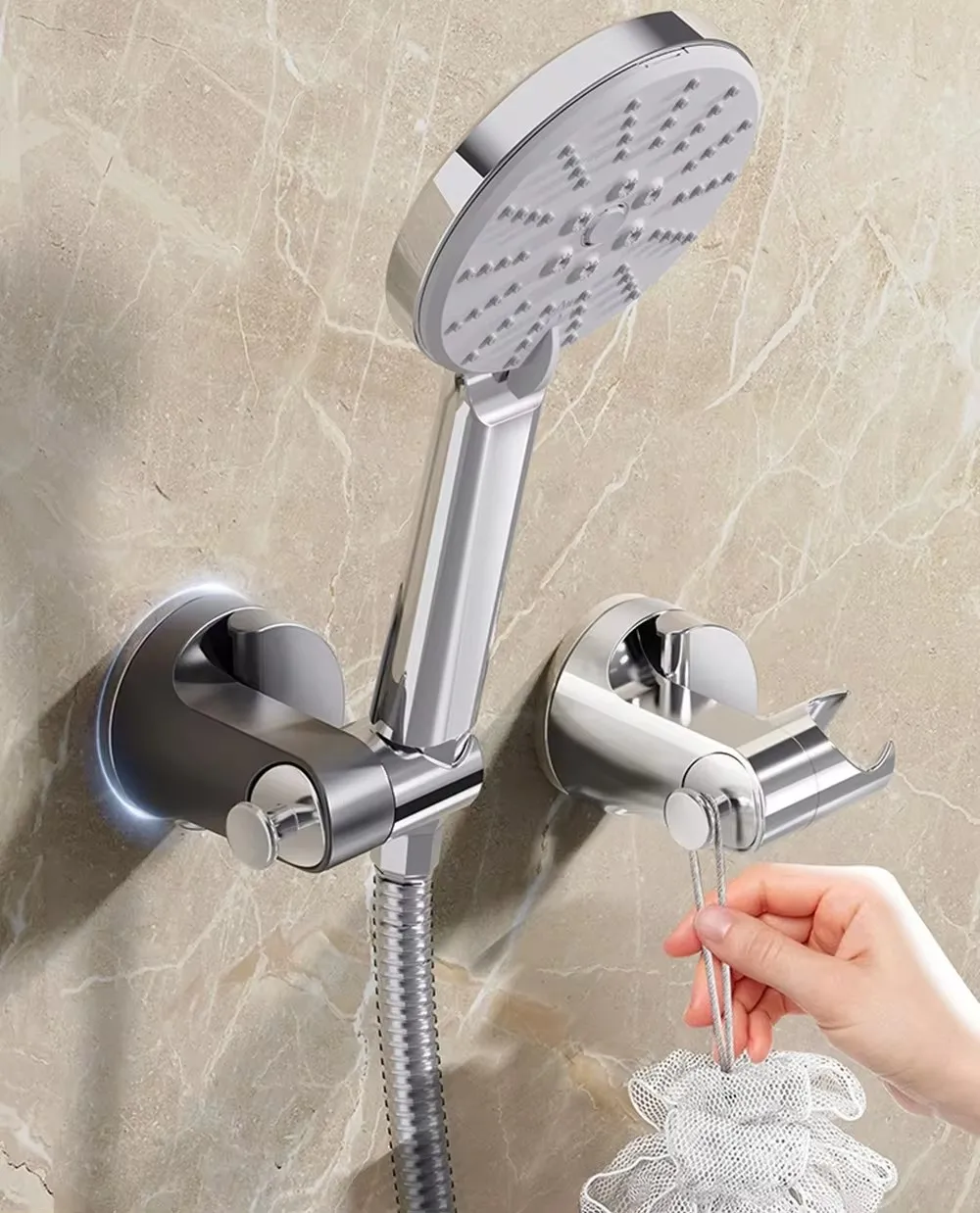 

New Shower Holder 360°Adjustable Self-adhesive Shower Head Stand Bracket, Suction Cup Shower Head Holder Bathroom Accessories