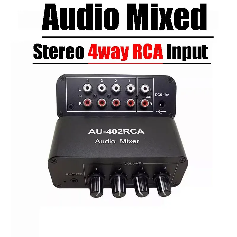 4 to 2 RCA Audio Mixer Stereo Audio Source Switcher Volume Control 3.5mm Headphone Amplifier Splitter DIY Power Amplifier