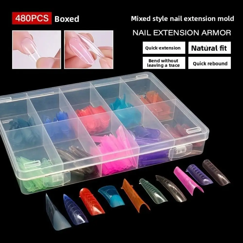 新しいカラフルなサンドイッチネイルフォーム、跡が残らない超薄型ネイルチップ、補助線付き、再利用可能な付け爪DIY