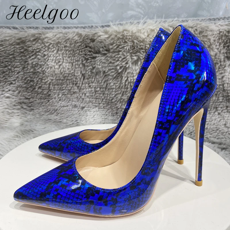 

Heelgoo Royal Blue Snakeskin Pattern Women Pointy Toe High Heel Party Dress Shoes Plus Size 33-46 Sexy Ladies Stiletto Pumps