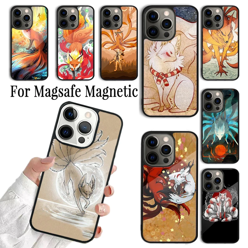 Coque Phone Case For iPhone 16 15 14 13 12 Mini 11 Pro Max Plus Magsafe Magnetic Wireless Charging Cover Nine-tailed Fox