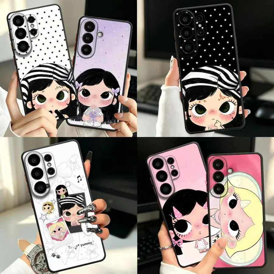 Dot Background Girl Funda Back Phone Cover Case for Samsung Galaxy S26 S21 S23 FE S20 FE Note 20 Ultra 10+ S25 Ultra S24 Plus