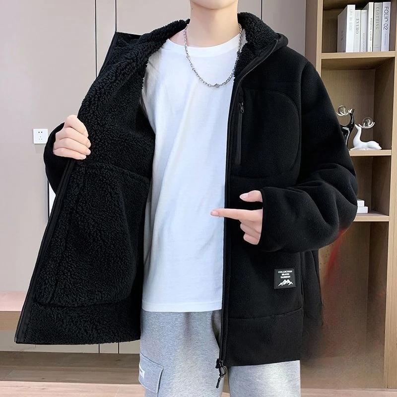 Men's Autumn Winter Top Coat Sweatshirt Cardigan Fleece Hooded Retro Simple Comfortable Loose Casual Soft Niche Versatile Skinny