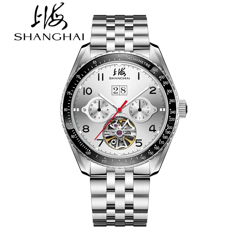 Shanghai Men's Watch Automatic Mechanical Watch Military Pilot's Watch Stainless Steel Sapphire Luminous Business Watch SH6021