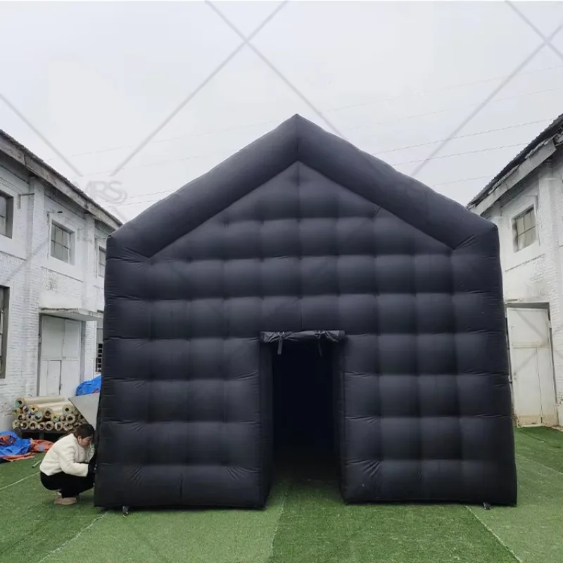 

Commercial Black Inflatable Cube Tent Oxford Fabric Double Layer UV Protective Flame Retardant Waterproof Quick Setup for Night