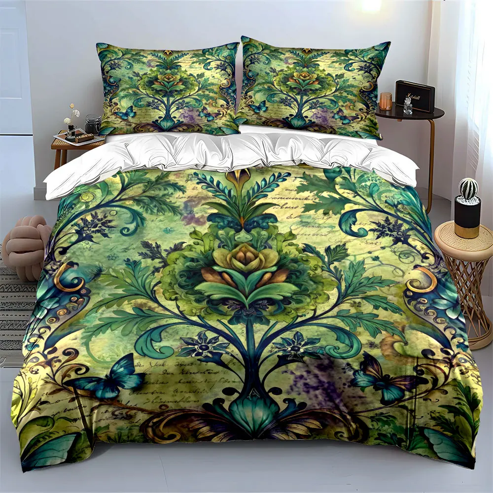 Elegant vintage floral and butterfly Printed Duvet Cover Set 1 Duvet Cover+2 Pillowcase Multi Size Bedroom Bedding Decor 3