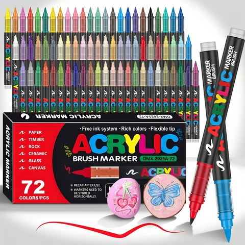 Marcadores acrílicos Marcador de pintura con punta de pincel Bolígrafo de pintura acrílica de 12 a 72 colores para Rock Canvas Madera Cerámica Adultos Colorear Manualidades DIY