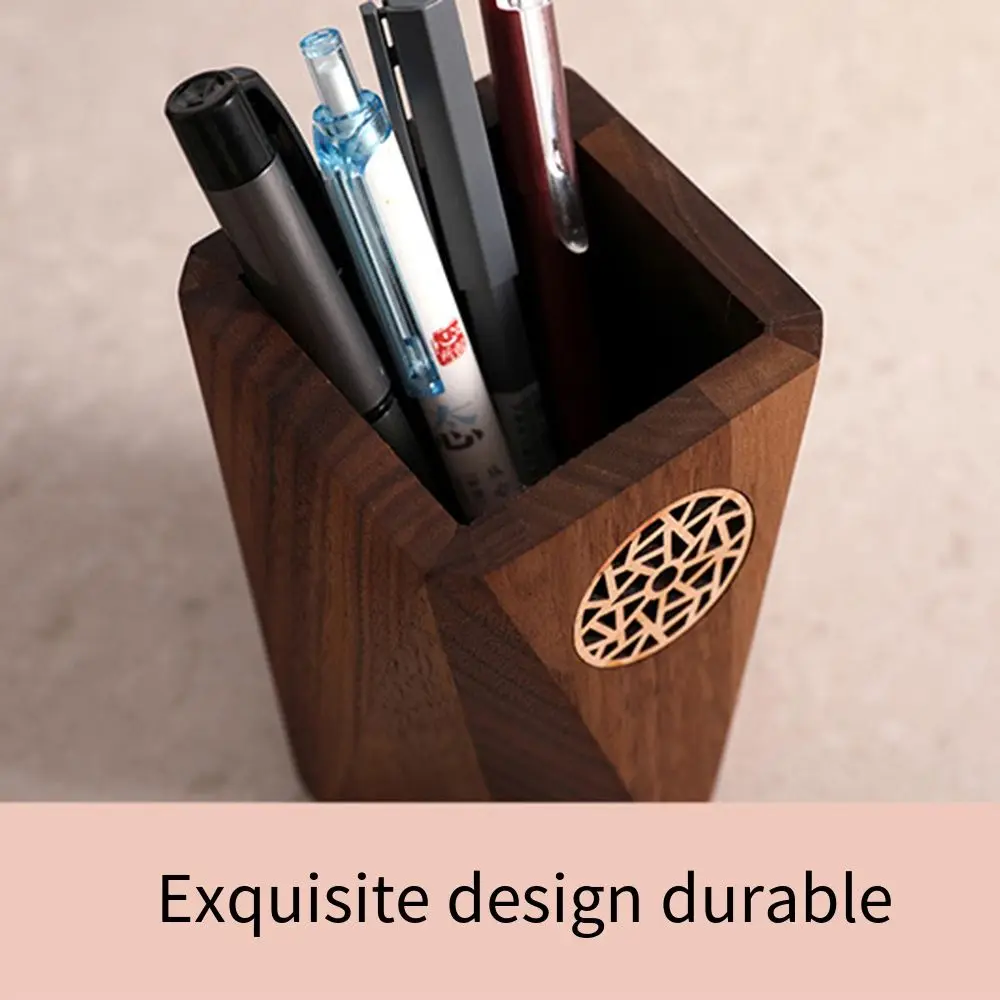 Desk Organizer Multiple Use Wooden Pen Holder Black Walnut Vintage Wooden Pencil Box Square Shape Practical Pen Container Home