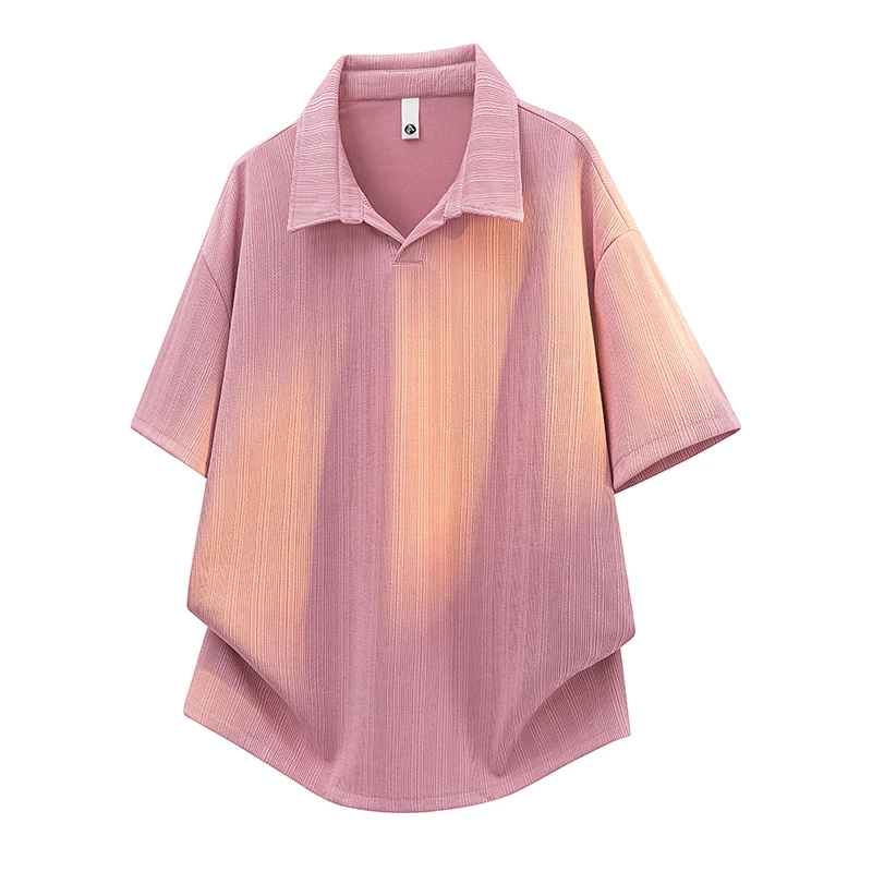 Summer New Style Men's Textured Ice Silk Short Sleeve T-Shirt with Collar and Half Sleeve