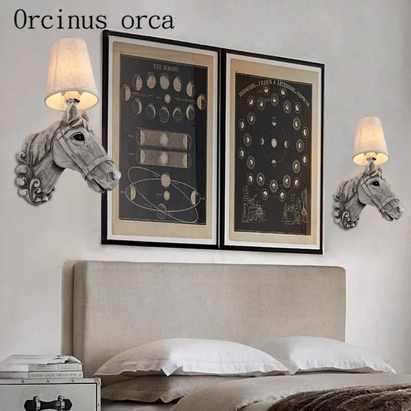 

American style creative retro horse head wall lamp restaurant corridor bedroom bedside decorative wall lamp free shipping