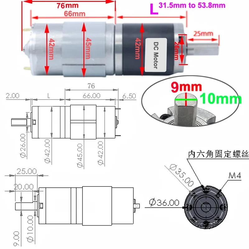 High Torque DC Planetary Gear Motor 12V 24V Low Speed Adjustable Speed Reversible Long Life DC Metal Motor Shaft Diameter 10MM