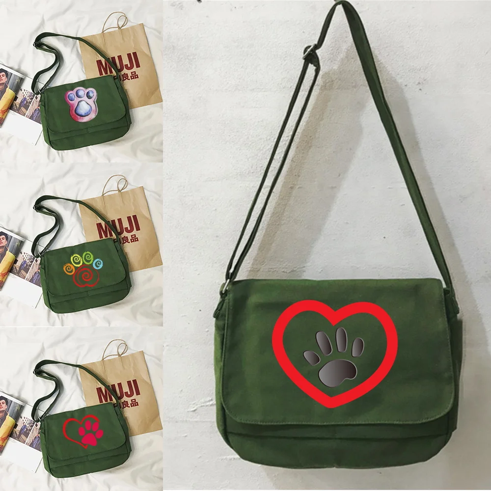 2025 New Shopping Pouch Multifunctional Canvas Messenger Bag Portable Flap-bag Footprints Series Large Capacity Student Bags