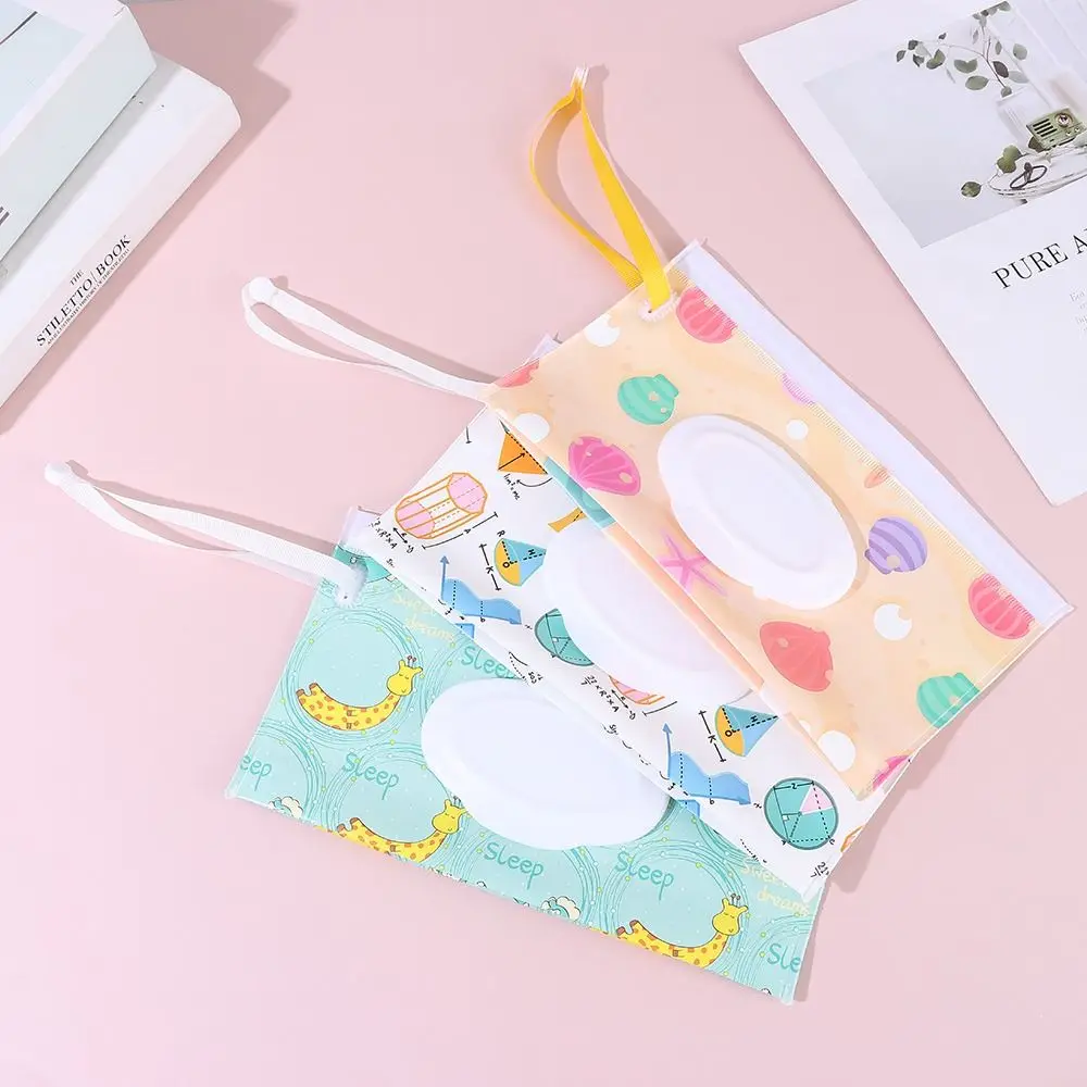 EVA Wet Wipes Bag Cute Reusable Flip Cover Wipes Holder Case Snap-Strap Portable Cosmetic Pouch Outdoor