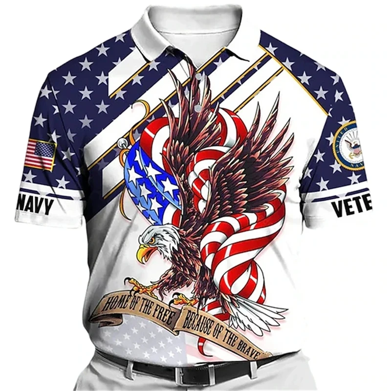 Men's Polo Shirt Button Up Polos Golf Shirt Letter Graphic Prints Eagle American Flag Turndown White Yellow Red Blue Outdoor Top