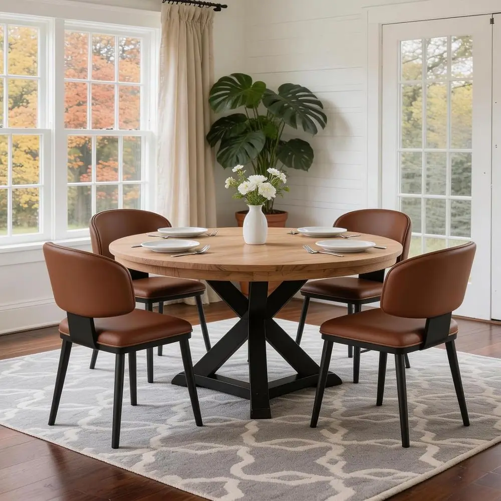 

Upholstered Leatherette Dining Chairs Set of 4, Curved Back Design, Easy Assembly and Cleaning, Suitable for Kitchen or Dining R