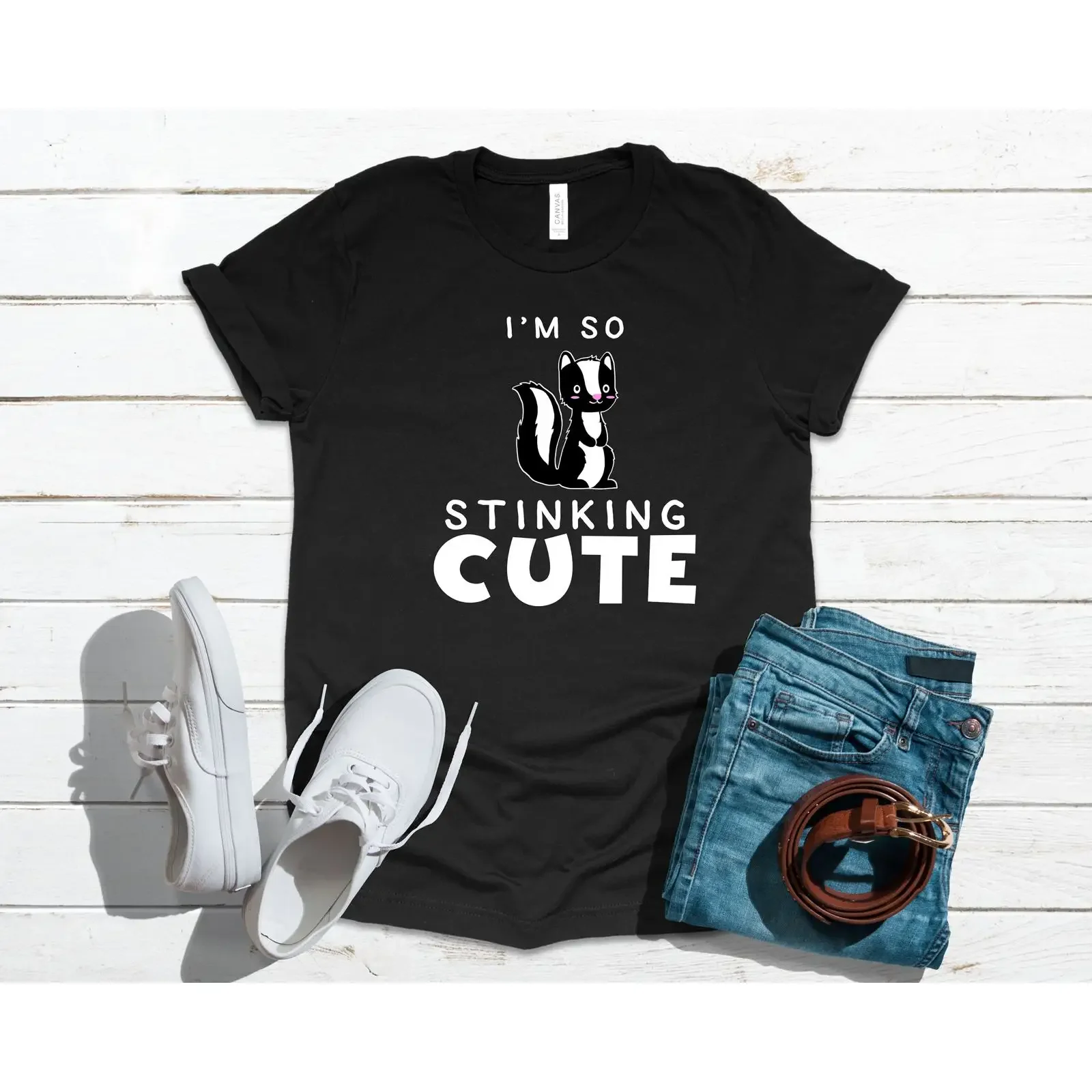 Skunk Funny So Stinking Cute Animal T Shirt SweaT Long Sleeve Child Apparel  vintage Washed streetwear Breathable