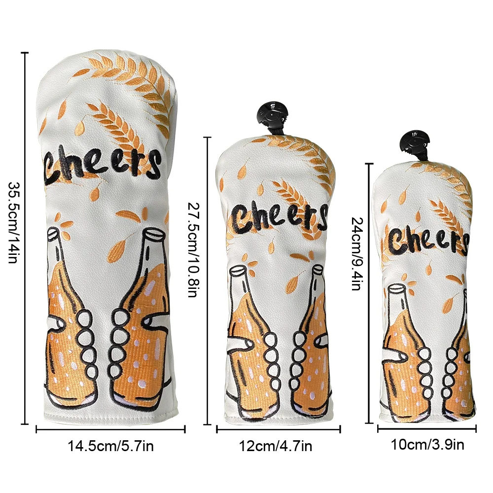 PU Leather Golf Wood Headcovers Cheers Beer Bottle Pattern, Driver Fairway Club Head Covers, Wear-resistant Golf Club Protector