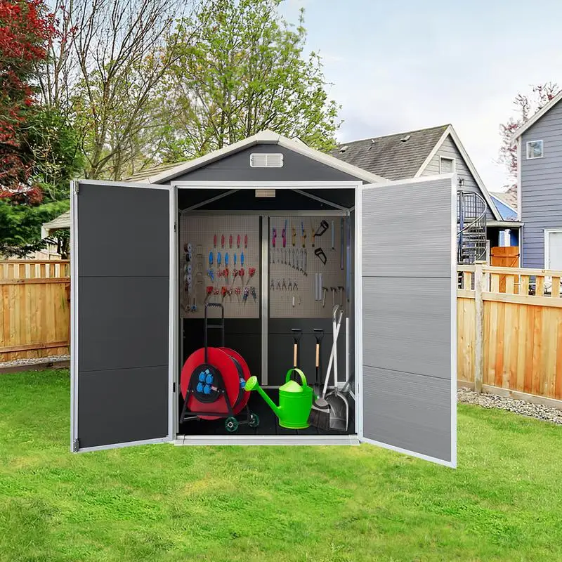 

6ft x 4ft Outdoor Plastic Storage Shed with Floor & Lockable Door for Garden and Lawn, Gray Color