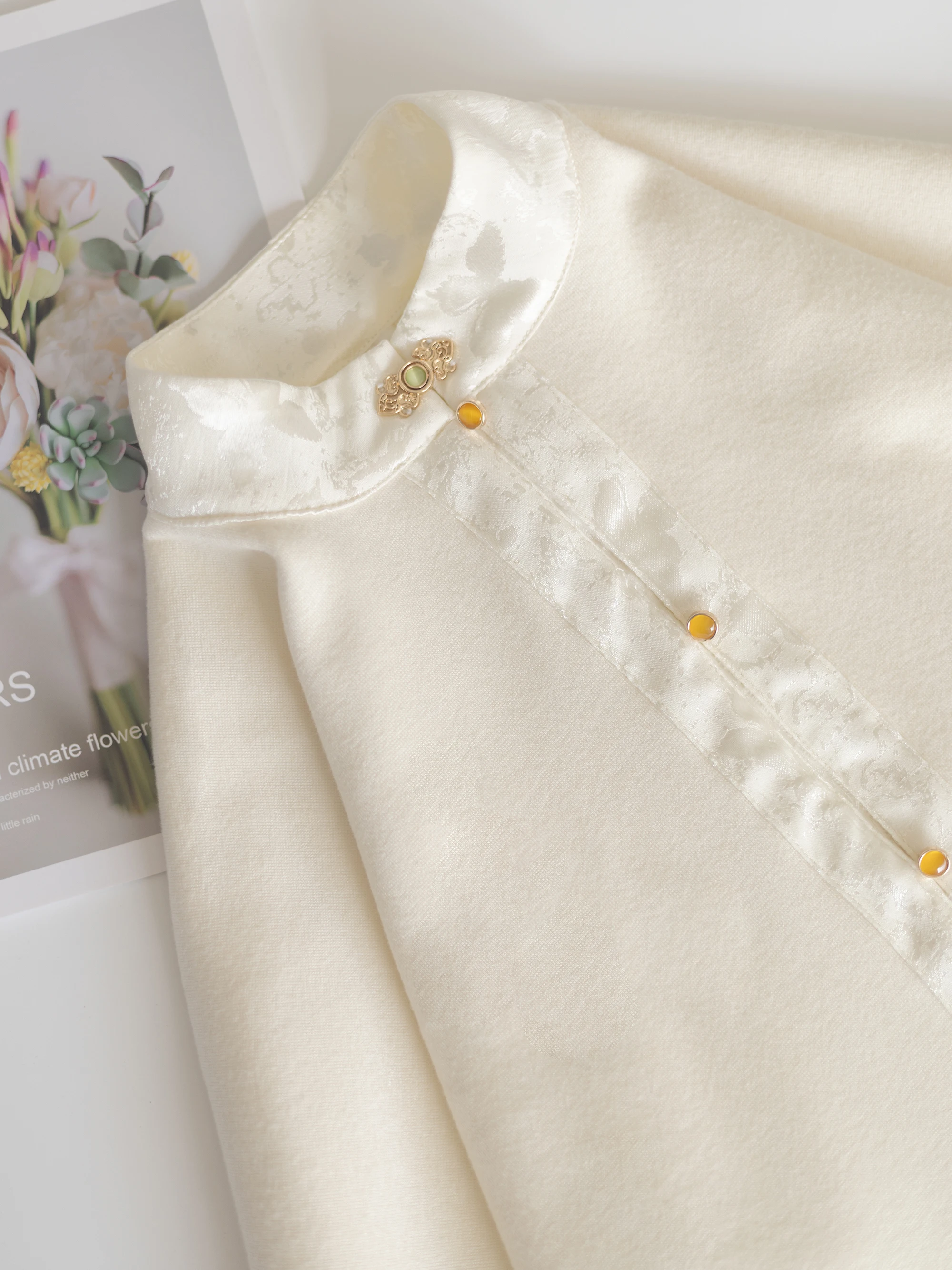 

Autumn Winter Fce Lined Stand Collar Bow Sve Women's Hanfu Traditional Chinese Clothing Inner Wear Outer Wear Top