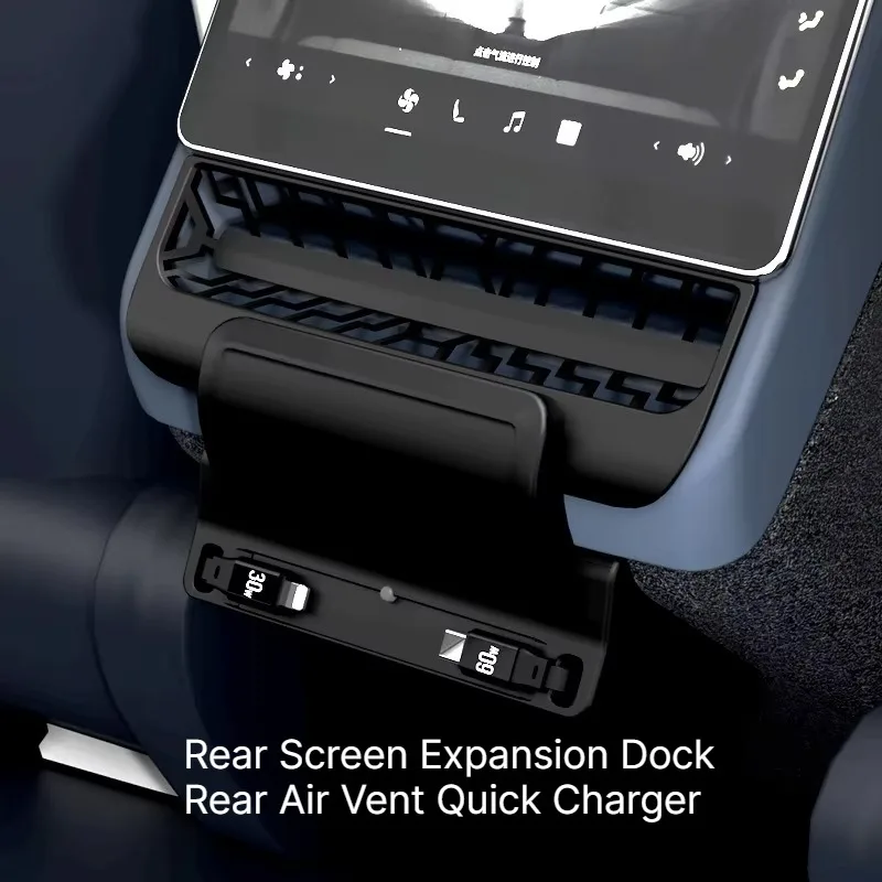 For Tesla Model Y Juniper 2026 Model 3 Highland 2024 Rear Screen Expansion Dock Rear Air Vent Quick Charger Hub Power Splitter