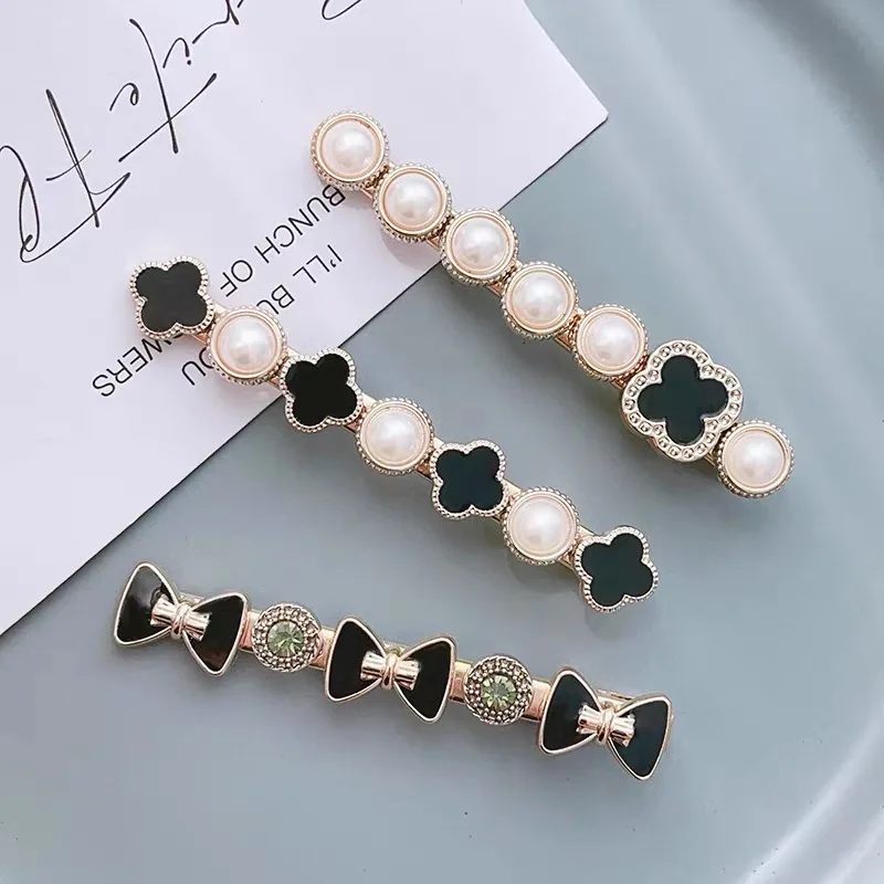 Elegant Heart Flower Crystal Rhinestone Hair Clips Pearl One-Word Clip Headwear Side Bangs Hairpins For Girl Hair Accessories